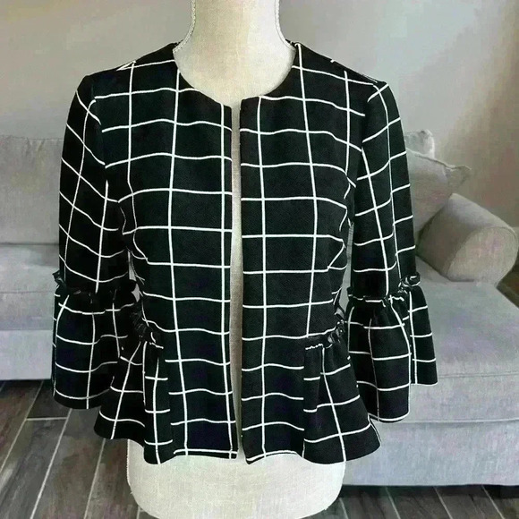 SHEIN Jackets & Blazers - Women's Plaid Open Front  Ruffle Hem Jacket Casual Outerwear Blazer